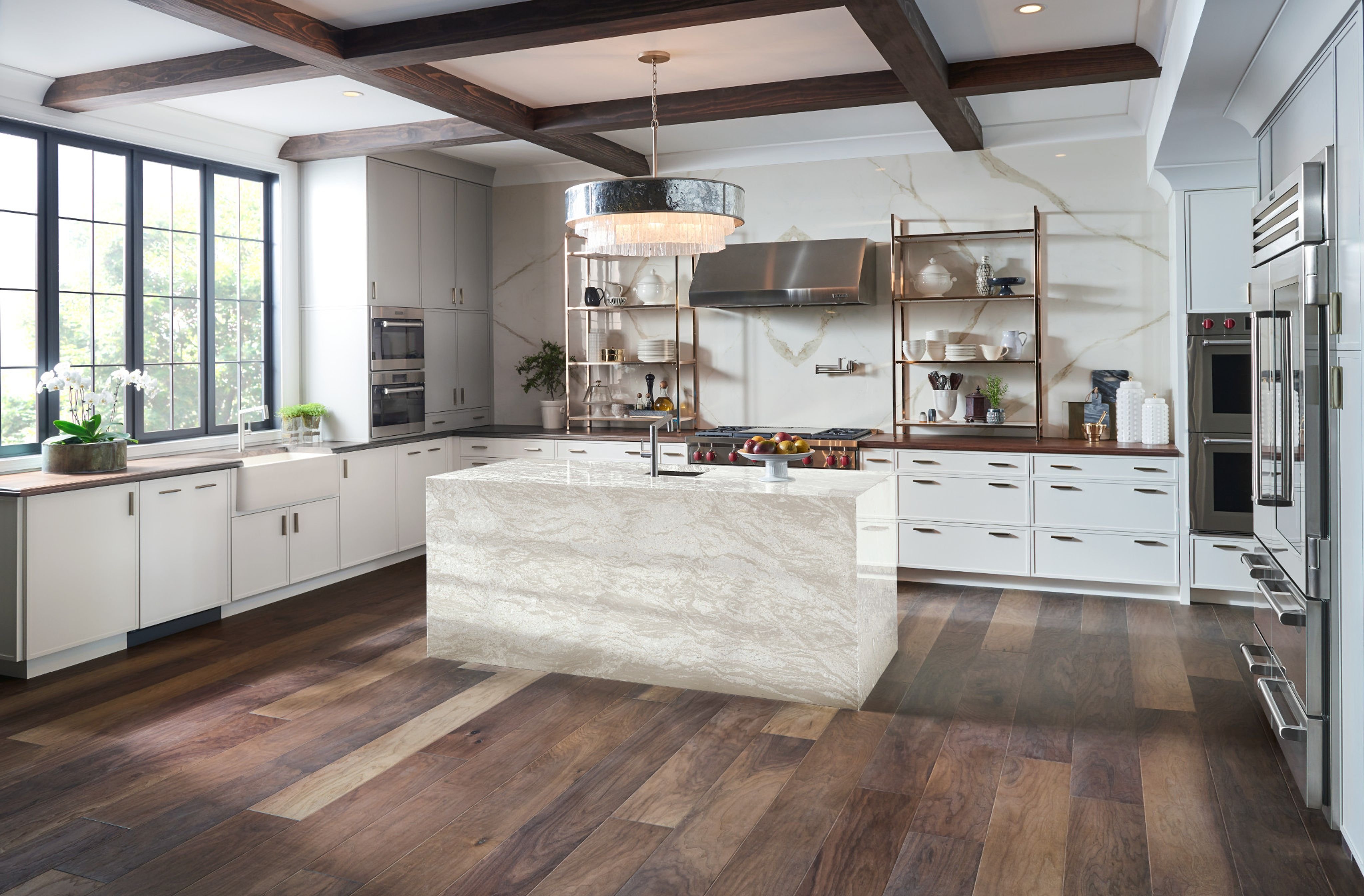 Kitchen with hardwood flooring from Carneys Carpet Gallery in Jeffersontown, KY